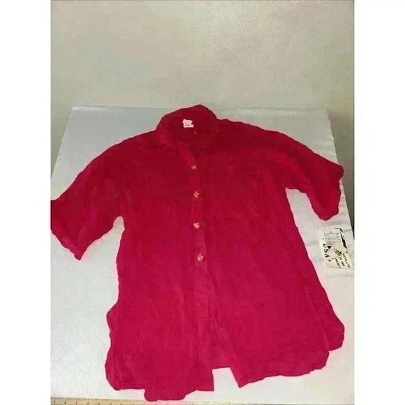 NWT Pacific Connections Pink Linen Gold Seashell Buttons One Size Swim Cover - Picture 2 of 12